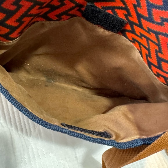 KAVU Canvas Crossbody Purse Bag Geometric Pattern Red and Navy Brown Str… - Picture 7 of 8